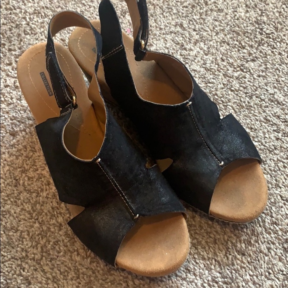 Clark’s black wedge sandal